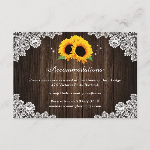 Sunflower Wedding Hotel Accommodation Cards