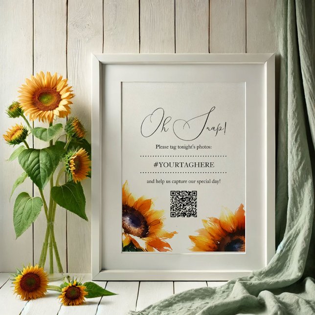 Sunflower Wedding Instagram Poster (Sunflower wedding decor Oh Snap poster with QR code by VG Invites)