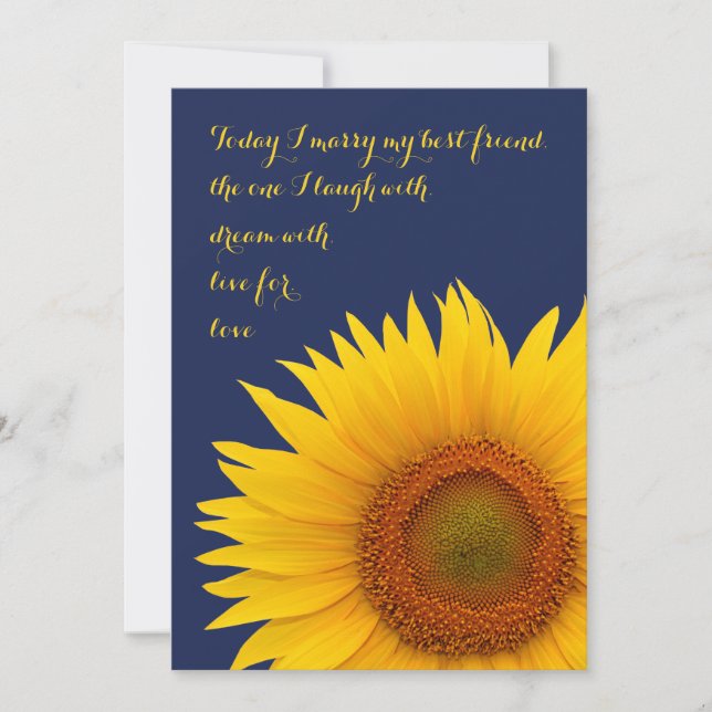 Sunflower Wedding Invitation Navy Blue Yellow (Front)