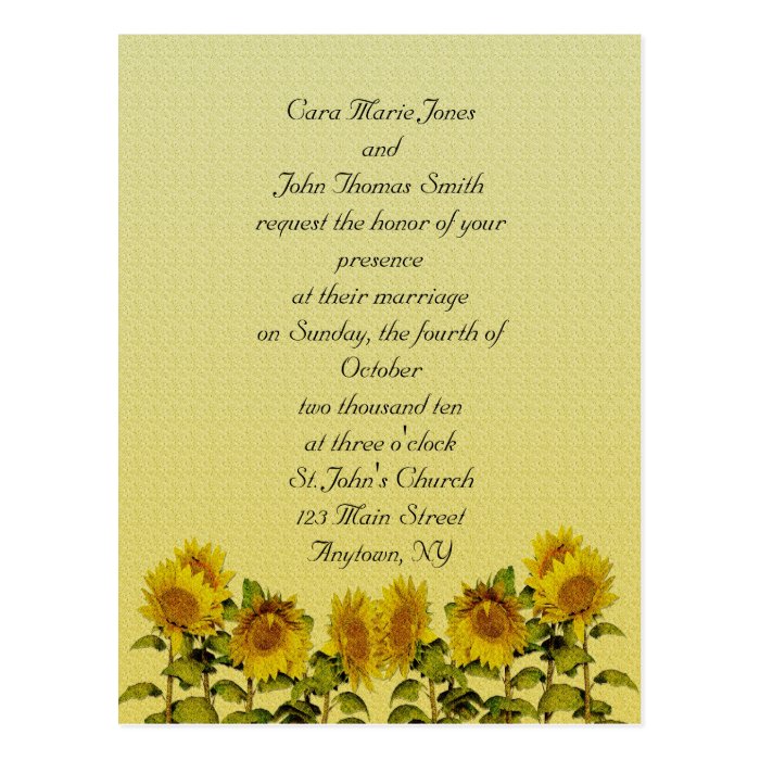 Sunflower  Wedding Invitation Postcards