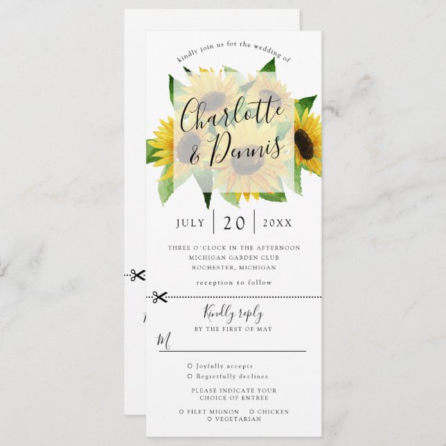 Sunflower wedding invitation w rsvp attached (Front/Back)