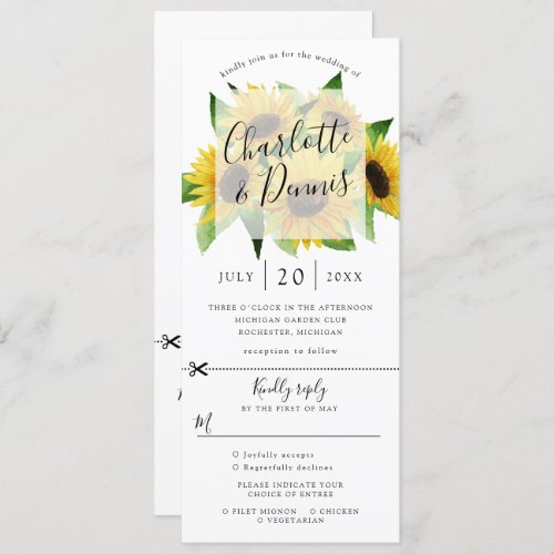Sunflower wedding invitation w rsvp attached