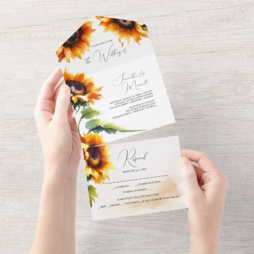 Sunflower Wedding invitations with RSVP
