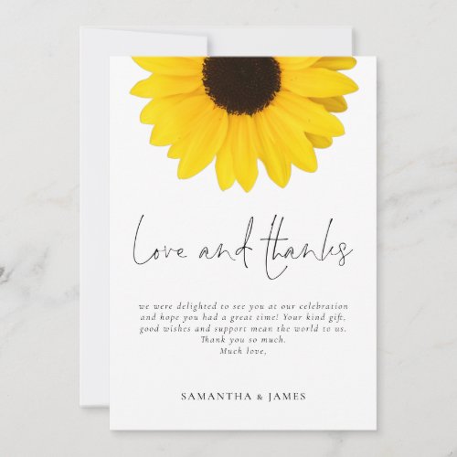 Sunflower Wedding Love Thanks Card