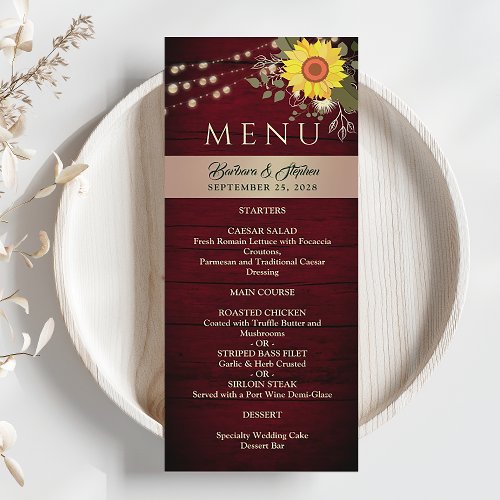 Sunflower Wedding Menu