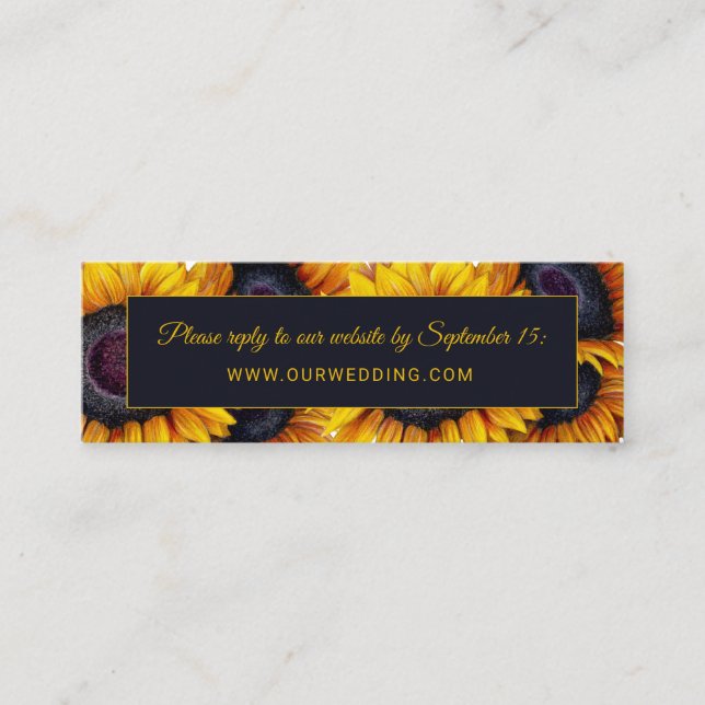 Sunflower Wedding | Navy Gold Website Wedding rsvp Mini Business Card (Front)