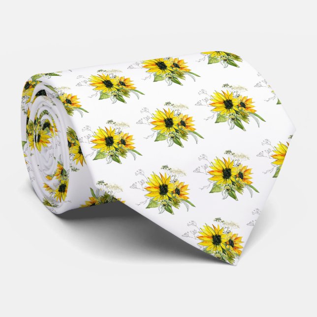 Sunflower wedding Neck Tie (Rolled)