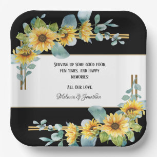 Sunflower Wedding Personaized Paper Plate (Black)