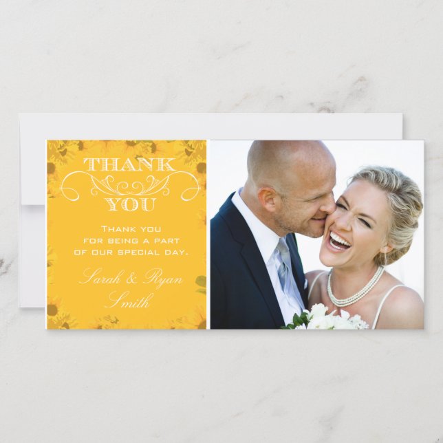 Sunflower Wedding Photo Thank You Cards (Front)