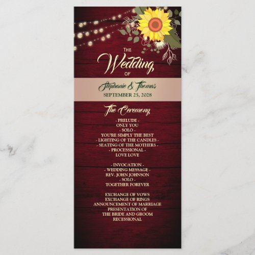 Sunflower Wedding  Program