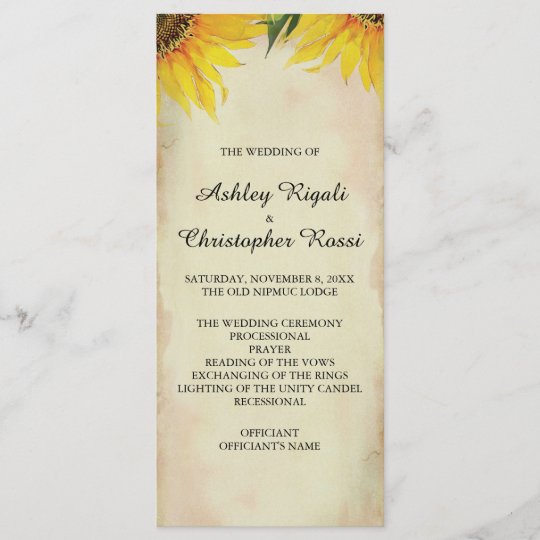 Sunflower Wedding Program Vintage Zazzle Com