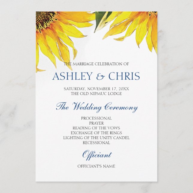 Sunflower Wedding Program Yellow (Front)
