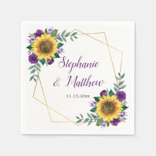 Sunflower Wedding Purple Floral Elegant Napkins
