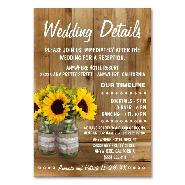 Sunflower Wedding Reception + Accommodation Cards (Front)