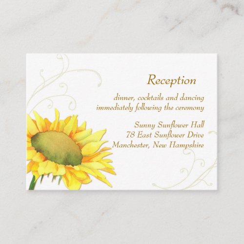 Sunflower Wedding Reception Enclosure (3.5x2.5) Business Card Templates