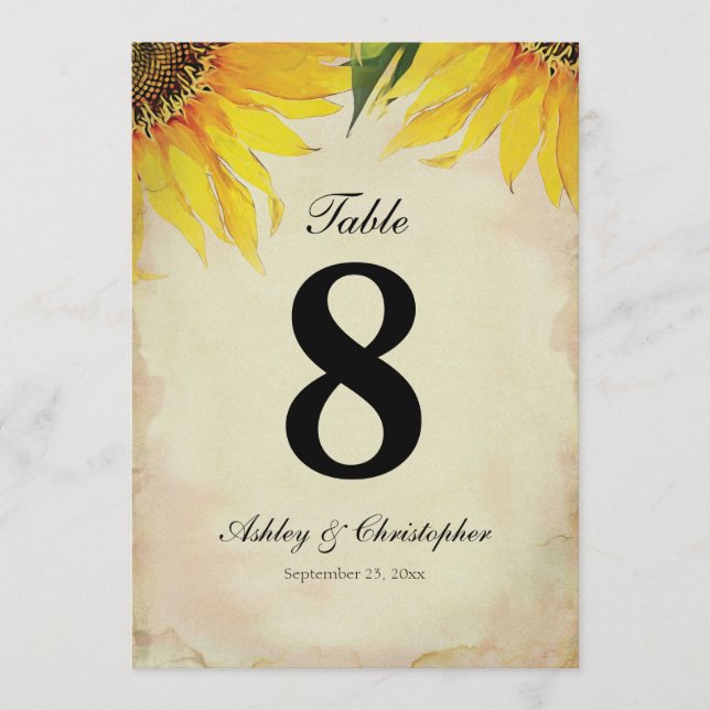 Sunflower Wedding Reception Table Number Eight (Front)