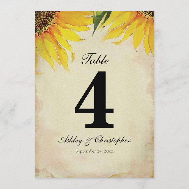 Sunflower Wedding Reception Table Number Four (Back)