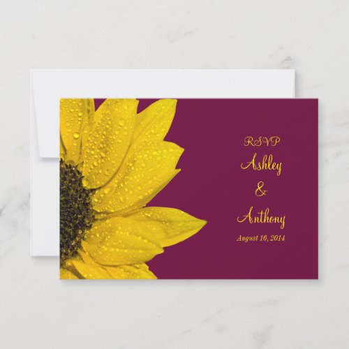 Sunflower Wedding Reply Card - Wine and Yellow Invitation
