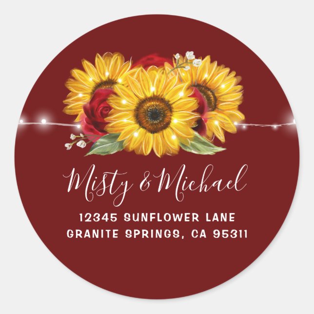 Sunflower Wedding Return Address Envelope Seals (Front)