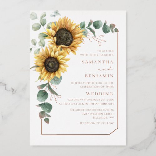 Sunflower Wedding Rose Gold Foil Invitation