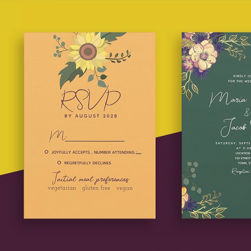 Sunflower Wedding RSVP Card