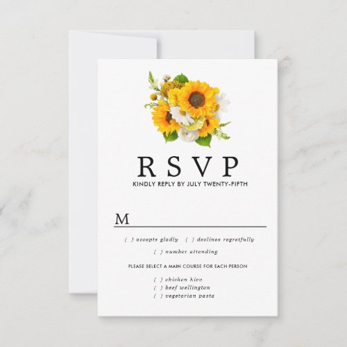 Sunflower Wedding RSVP Card Meal Options