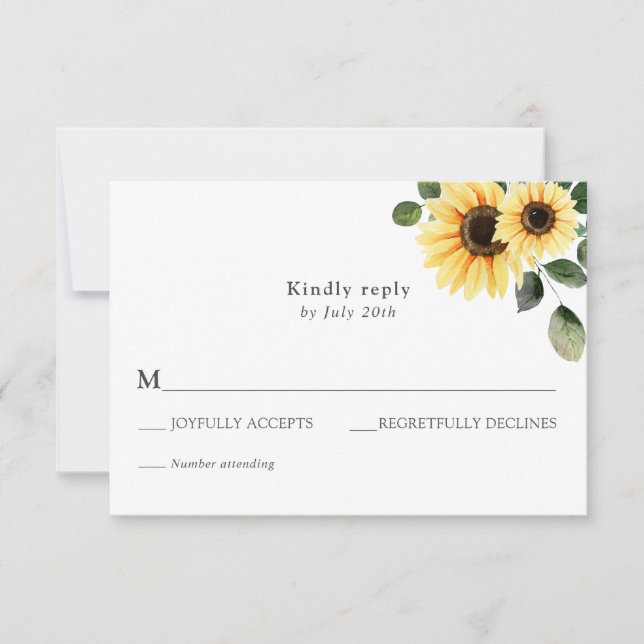 Sunflower Wedding RSVP enclosure card (Front)