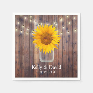 Sunflower Wedding Rustic Barn Wood String Lights Napkins