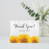Sunflower Wedding Rustic Barn Wood Thank You Postcard (Standing Front)