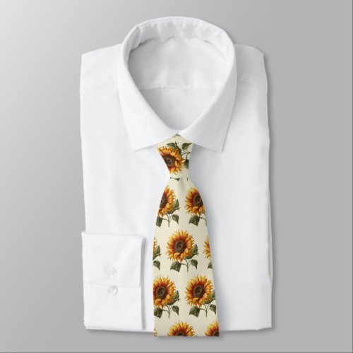 Sunflower Wedding Rustic with Cream Background Neck Tie