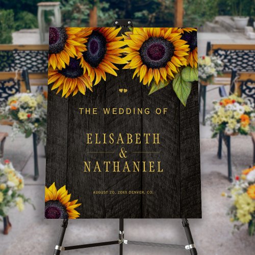 Sunflower wedding rustic wood welcome foam board