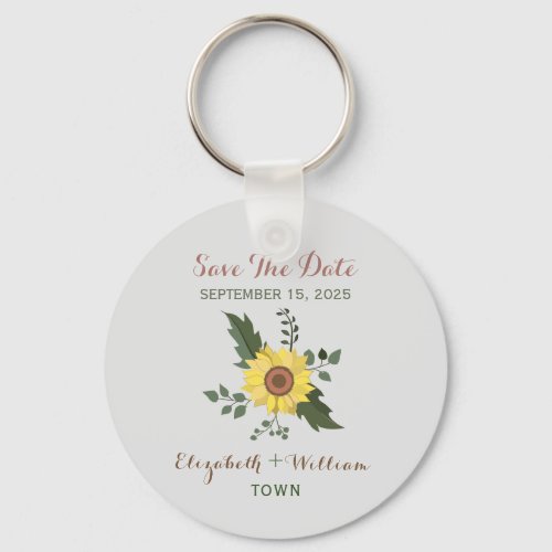 Sunflower Wedding Save The Date Invitation Keychain