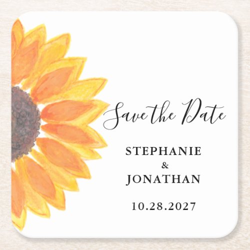 Sunflower Wedding Save The Date  Square Paper Coaster