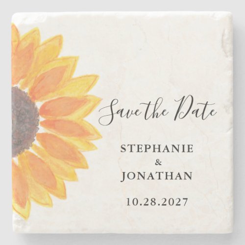 Sunflower Wedding Save The Date Stone Coaster