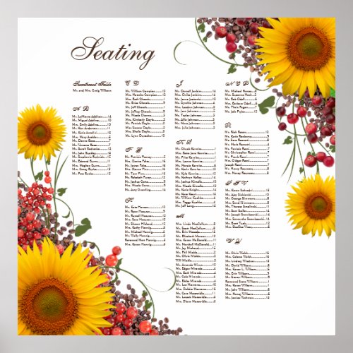 Sunflower Wedding Seating Chart