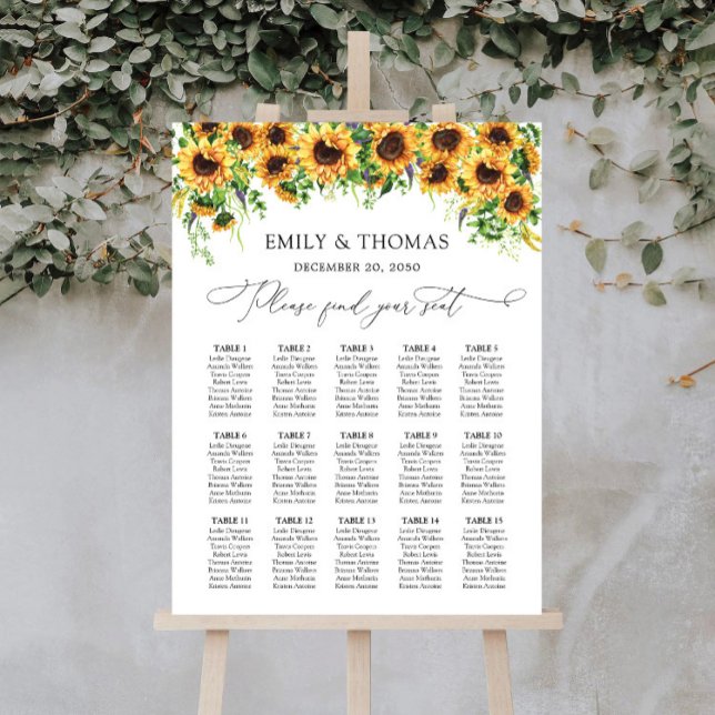 Sunflower Wedding Seating Chart Foam Boards (Creator Uploaded)