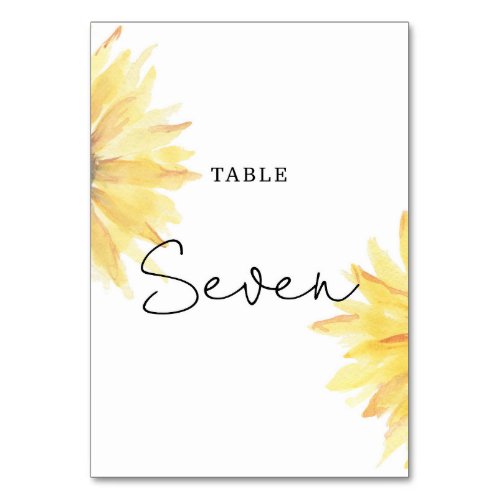 Sunflower wedding Seven table number