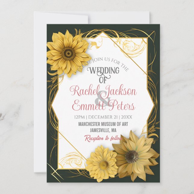 Sunflower Wedding Soft Color Customize Gold Frame  Invitation (Front)