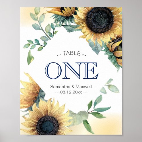 Sunflower Wedding Table Number Poster