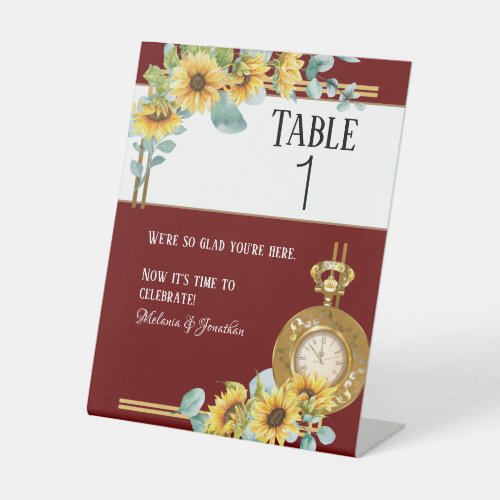 Sunflower Wedding Table Number Sign Red