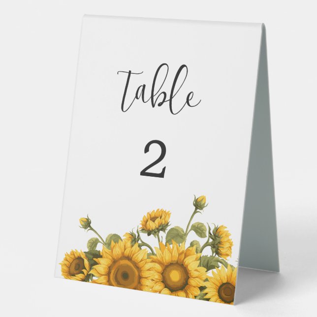 Sunflower wedding table number table tent (Front)