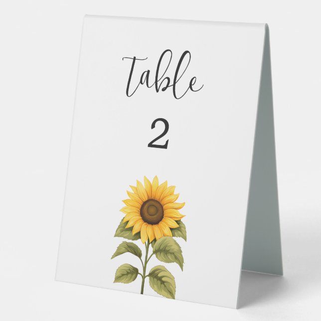 Sunflower wedding table number table tent (Front)