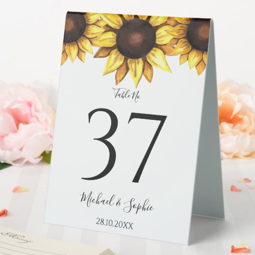 Sunflower Wedding Table Number Yellow White Table Tent Sign