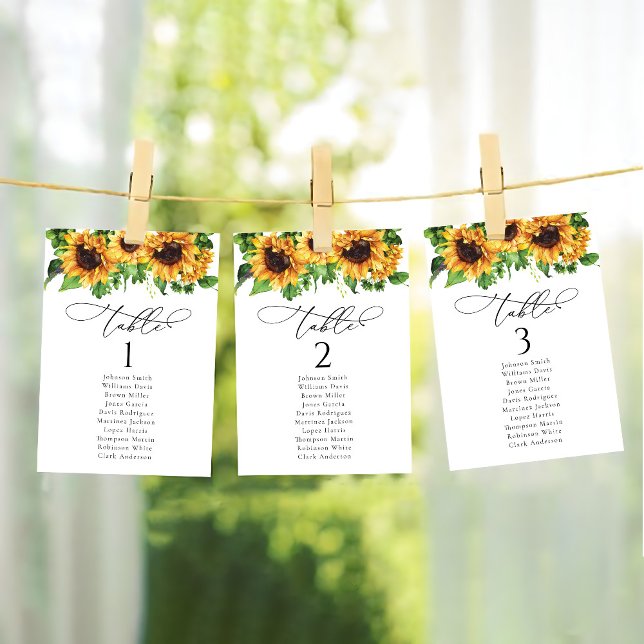 Sunflower Wedding Table Seating Chart Cards (Creator Uploaded)