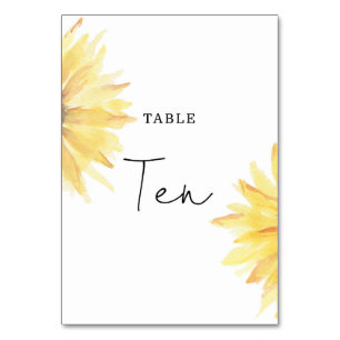 Sunflower wedding Ten table number