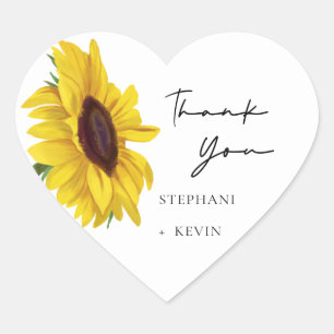 Sunflower Wedding Thank You Heart Sticker