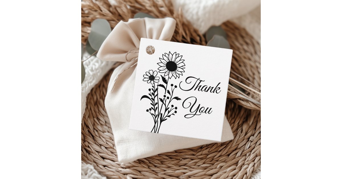 Sunflower Wedding Thank You Rustic Wildflowers Favor Tags | Zazzle