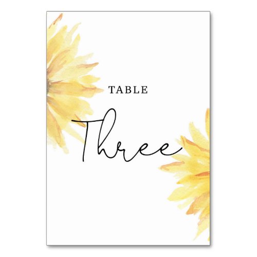 Sunflower wedding Three table number