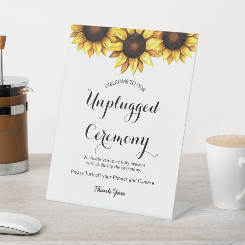 Sunflower Wedding Unplugged Ceremony  Pedestal Sign
