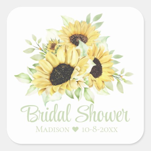 Sunflower Wedding Watercolor Floral Bridal Shower Square Sticker